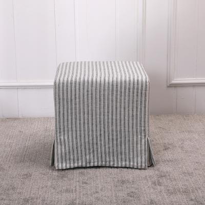 China Removable Cover Sell Well Living Room Bedroom Stool Blue Stripes Modern Square Shape Foot Rest Stool for sale