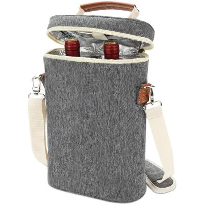 China Hot Selling Amazon Insulated Portable Insulated Cooler 2 Wine Bottle Bag Tote Carrier With Handle for sale