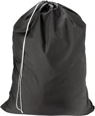 China Custom Reusable Reusable Black Polyester Drawstring Storage Nylon Laundry Bag For Clothes for sale