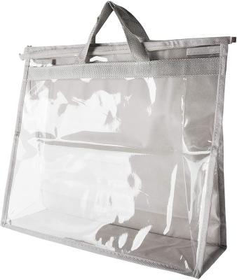 China Folding Hanging Clear Transparent PVC Purse Storage Organizer Dust Cover Bags Handbag Storage Bag With Zipper for sale