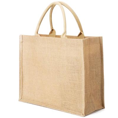 China Large Eco-friendly Wholesale Waterproof Natural Custom Printed Plain Jute Burlap Tote Bag For Shopping for sale