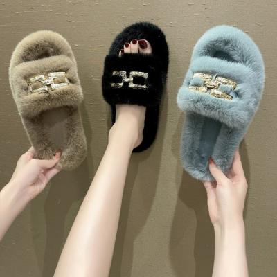 China Fashion trend fur slippers women lady girls plush wholesale plush high quality winter indoor outdoor home slips slipper for sale