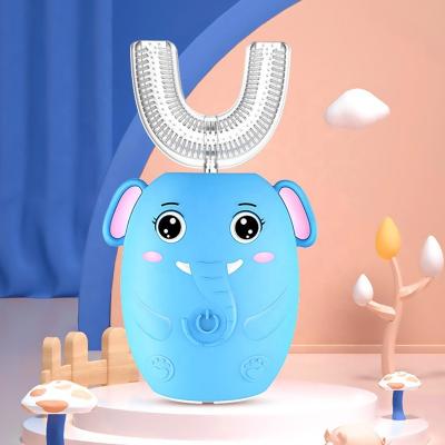 China Cartoon Touching Kids Children's Food Grade Rechargeable U Shaped Silica Gel Animal Sonic Electric Toothbrush for sale