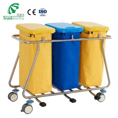 China Manual Modern ABS SUS304 Stainless Steel Mobile Waste Collecting Trolley Covered Dirty Cleaning Cloth Trolley for Hospital for sale