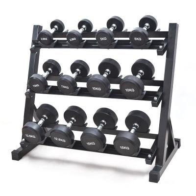 China Main Accessories Rubber Covered Round Fitness Fitness&Bodybuilding Equipment Gym Dumbbell Dumbbell Racks Set for sale