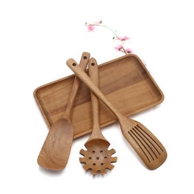 China Sustainable Custom Eco Friendly Acacia Wood Spatula Slotted Spoon Pasta Fork Kitchen Utensils for sale