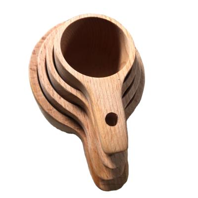 China Viable manufacturers wholesale solid milk Nordic beech wood breakfast cups can be LOGO kuksa wood egg cup with handle for sale