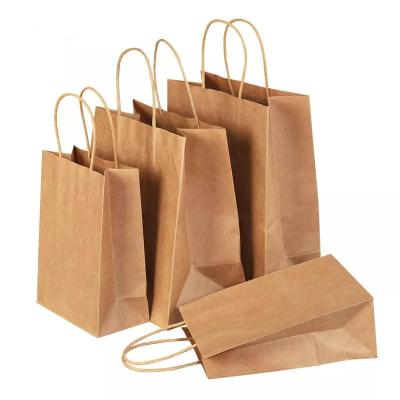 China Recyclable Cheap Custom Printed Your Own Logo Caterers Takeouts Gift Craft Shopping White Brown Kraft Paper Bag With Handles for sale