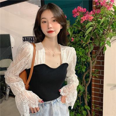 China Women's Long Sleeve Anti-pilling White Lace Crop Tops Fashionable Ladies' Blouses And Shirts for sale