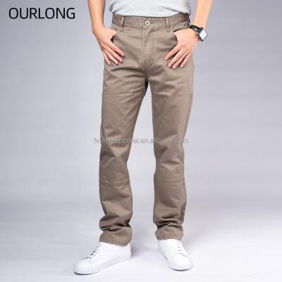 China OURLONG Anti-Wrinkle Formal Khaki Brown Twill Trousers Men Straight Cotton Pile Pant Bottoms for sale