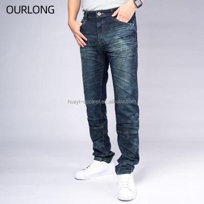 China OURLONG Breathable Vintage Casual Blue Cotton Washed Denim Straight Mens Jeans Pants Breeches for sale