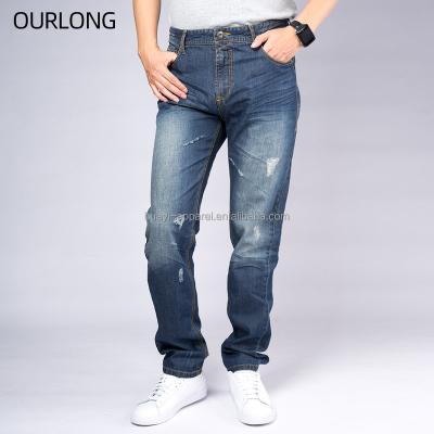 China OURLONG QUICK DRY vintage straight ripped washed distressed jeans pants for men for sale