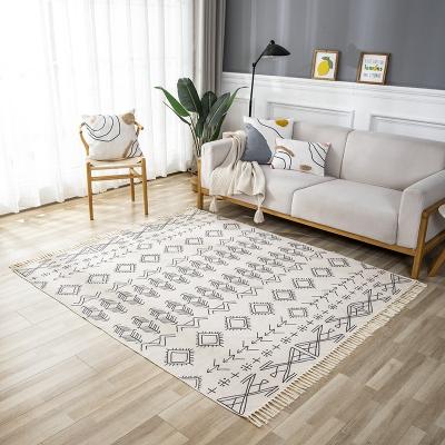 China Bohemian Style Tassel Rug Bedroom Living Room Sofa Colored Cotton And Linen Hand Woven Hand Knotted Rug And Blankets for sale