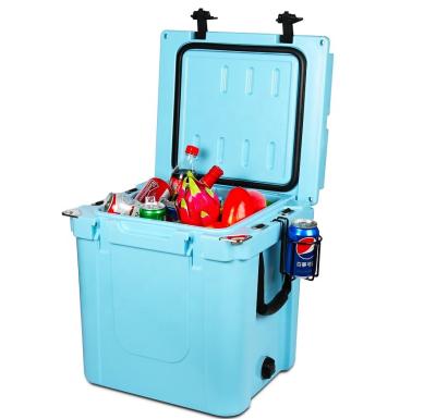 China Waterproof 33qt Rotomolded Ice Cooler Hard Lunch Box Blue Color Camping Cooler Box for sale