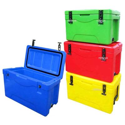 China Waterproof Heavy Duty 65QT Rotomolded Cooler Box PU Insulation Ice Chest Cooler Box for sale