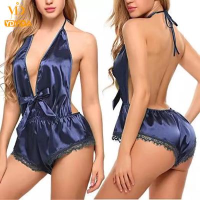 China QUICK DRY fashion ice silk hollow out women's sexy lingerie one-piece lace women's lace pajamas bodysuit nightgowns for sale