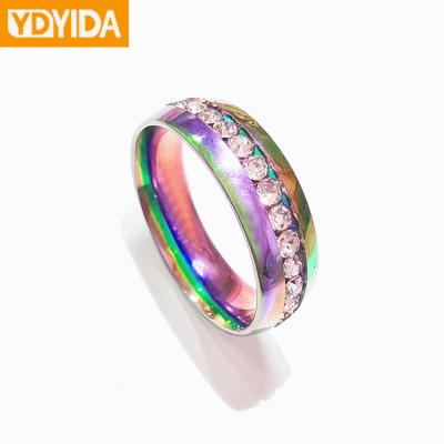 China New Design CLASSIC Trendy Engagement Polished Couples Rings Stainless Steel Diamond Pattern Gold Pave Twisted Design for sale