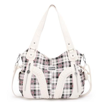 China Fashion New Fashion Wash PU Large Capacity Plaid Soft Leather Handbag for sale