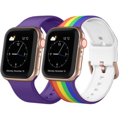 China ADEPOY Adjustable Custom Fit Rainbow Silicone Watch Band Strap For Apple Watch 1/2/3/4/5/6/7 for sale