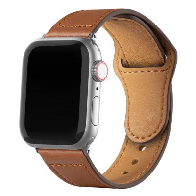 China Water Resistant 38 40 42 44mm Genuine Leather Lining and Snap Button Smart Watch Strap i Watch for Apple Series 6 5 4 3 2 1 for sale