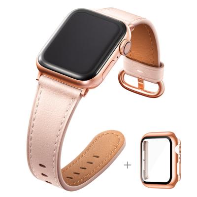 China Water Resistant for iwatch Se 5 series 6 men's watch genuin leather band and case for apple watch i 44 watch bands for sale