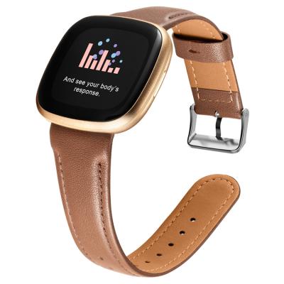 China Easy Installation Replacement Wristband Strap Replacement Women Men Genuine Leather Watch Band For Fitbit Versa 3 for sale