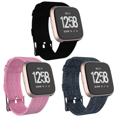 China Flexible Women Designer Woven Fabric Nylon Watch Strap for Fitbit Versa Smart Watch Band for sale