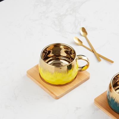 China Viable Electroplating Afternoon Tea Coffee Cup And Saucer Set With Spoon Custom Logo for sale