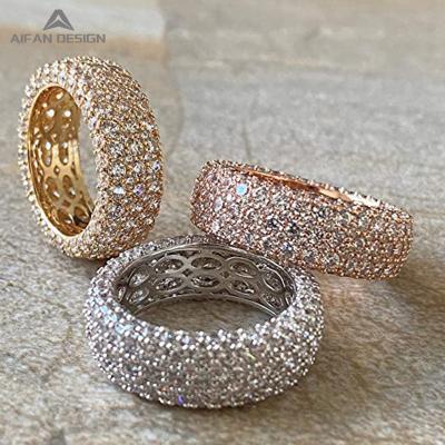 China FASHIONABLE Ladies Eternity Ring 925 Silver Wide Band White Zircon Ring for sale