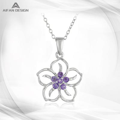 China TRENDY 925 Amethyst Gemstone Flower Lady Pendant Necklace Silver Jewelry Necklace for sale