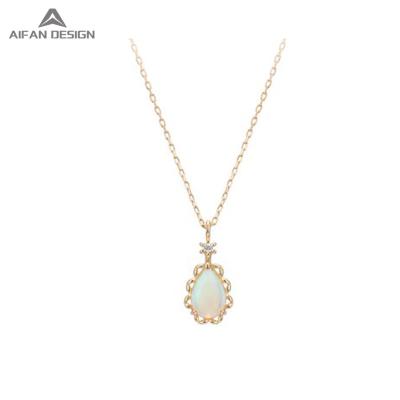 China Trendy Hot Selling 14K Gold Diamond Fashion Natural Opal Simple Women's Retro Necklace for sale