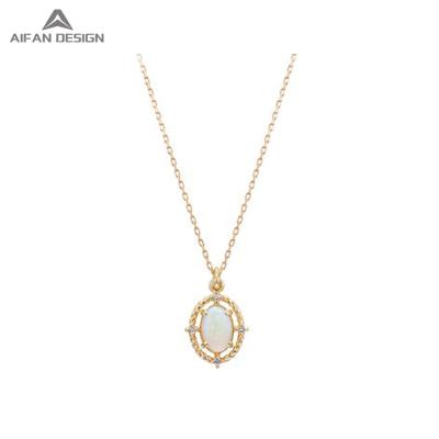 China Fashion Jewelry 14K Gold Women's Pendant Necklace Customized TRENDY Natural Opal Diamonds Necklace for sale