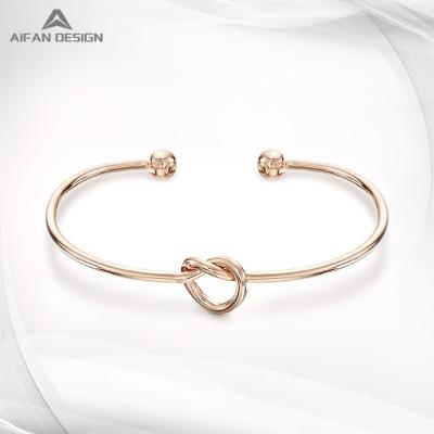 China CLASSIC Women Fashion Rose Gold Plated Heart Knot Cuff Bracelet 925 Sterling Silver Korean Jewelry for sale