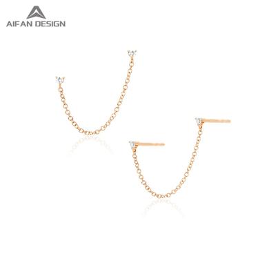 China Fashionable New Wholesale Single Chain Diamond 14K Gold Dangle Earrings for sale