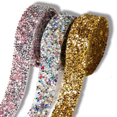 China Flatback Cheaper Price Diamond Tape Glitter Strass Sticker Self-adhesive Crystal Rhinestone Ribbon Roll For Diy Gift Wrapping Wedding for sale