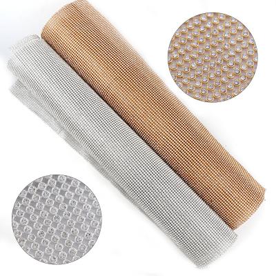 China Flatback Crystal AAA Glass Gold Silver Aluminum Rhinestone Mesh Trim Hot Fix Back For Diy Wedding Mesh Dress Decorate for sale