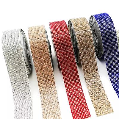 China Flatback High Quality Factory Direct Selling 0.4-3.1 Cm Rhinestone Strips Self Adhesive Crystal Rhinestone Diamond Ribbon Decoration for sale