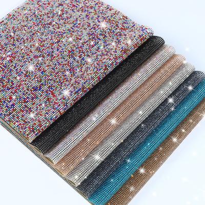 China Flatback Custom Glass Crystal Sticker Ab Double Sided Adhesive Rhinestone Mesh Hotfix Crystal Ab Rhinestone Sheet For Shoes for sale