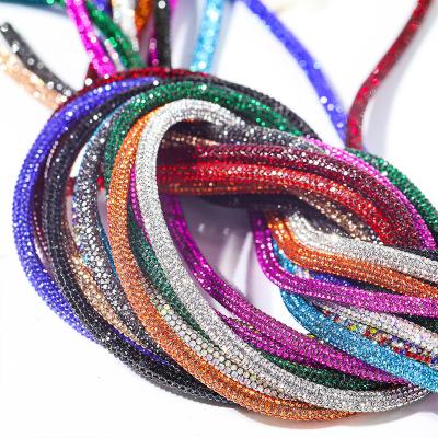 China Flatback New Hot Sale High Quality Round Glass Diamond Crystal Glue Hose Rhinestone Rope For Shoes Headwear Accessories for sale