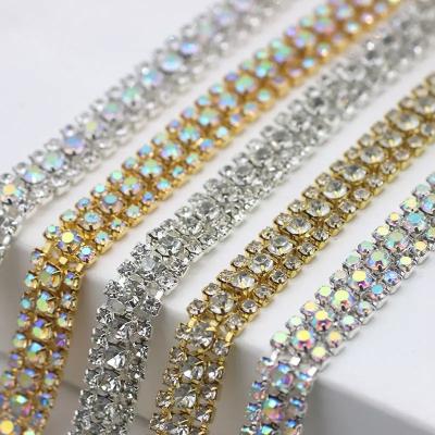 China Flatback 3 Rows Sew On Crystal Rhinestone Cup Chain Gold Base With Claw For Dress Decoration Trim Applique - Buy Rhinestone Claw Chain,Rh for sale