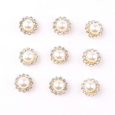 China Flatback Hotsale 12mm Double Layer Flower Pearl Diamond Hand Sewing Claw Drill Half Round Pearl Sunflower For DIY Wedding Dress Jewelry for sale