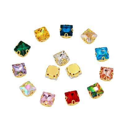 China Flatback High-quality Gold Bottom Square Crystal Jewellery Accessory With Claw 4d Rhinestone Sew On For Women Dress Bags for sale