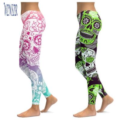 China Wholesale Multi Color Sublimation Printing Gym Custom Workout FitnessTights Antibacterial Sports Active Wear Sugar Skull Leggings For Women for sale