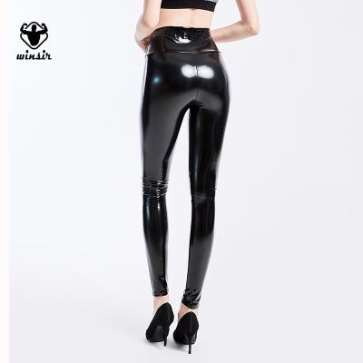 China Plus Size 3xl High Waisted Breathable Shiny Faux Leather Yoga Liquid Printed Gaiters For Women Skinny Pants Punk Black Pu Heavily for sale