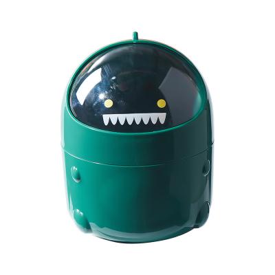 China New Cartoon Small Dinosaur Flip Storage Bucket Desktop Trash Bin Household Cleaning Accessories Viable Debris Bucket for sale