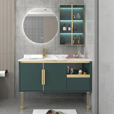 China Antibaterial Green Modern Style Side Cabinet With Induction Lamp Bathroom Vanity Wooden Bathroom Cabinet for sale