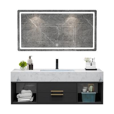 China Hot Sale Modern Smart LED Mirror Single Sink Vanity Modern Wooden Bathroom Vanity With Marble Top for sale