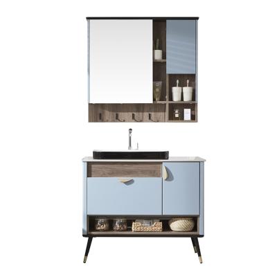 China 36 Inch Navy Blue Modern Floor Standing Wood Cabinet Bathroom Vanity With Sink for sale