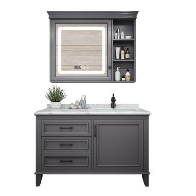 China EUROPEAN Hot Selling Floor Solid Wood Cabinets Lacquer Blue Paint Bathroom Vanity for sale