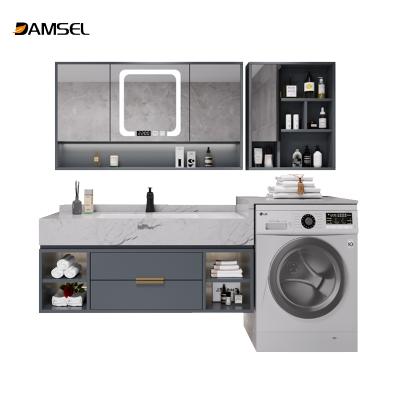 China Luxury Water Proof Laundry Cabinet Set Modern Washing Machine Cabinets With Wash Basin For Hotel for sale